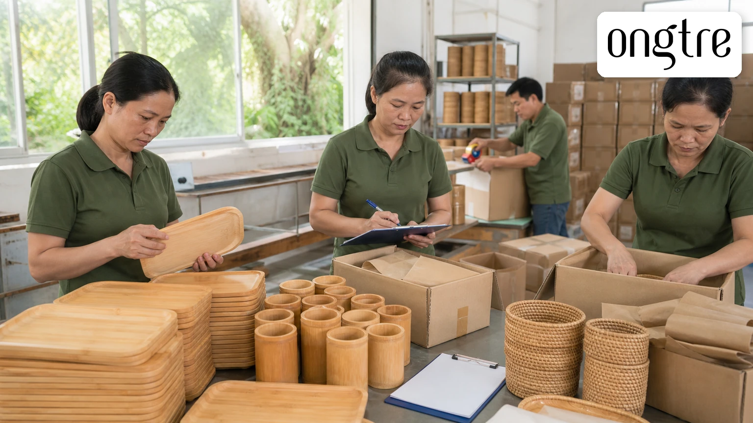 kiểm tra chất lượng và đóng gói theo lô đơn hàng tre