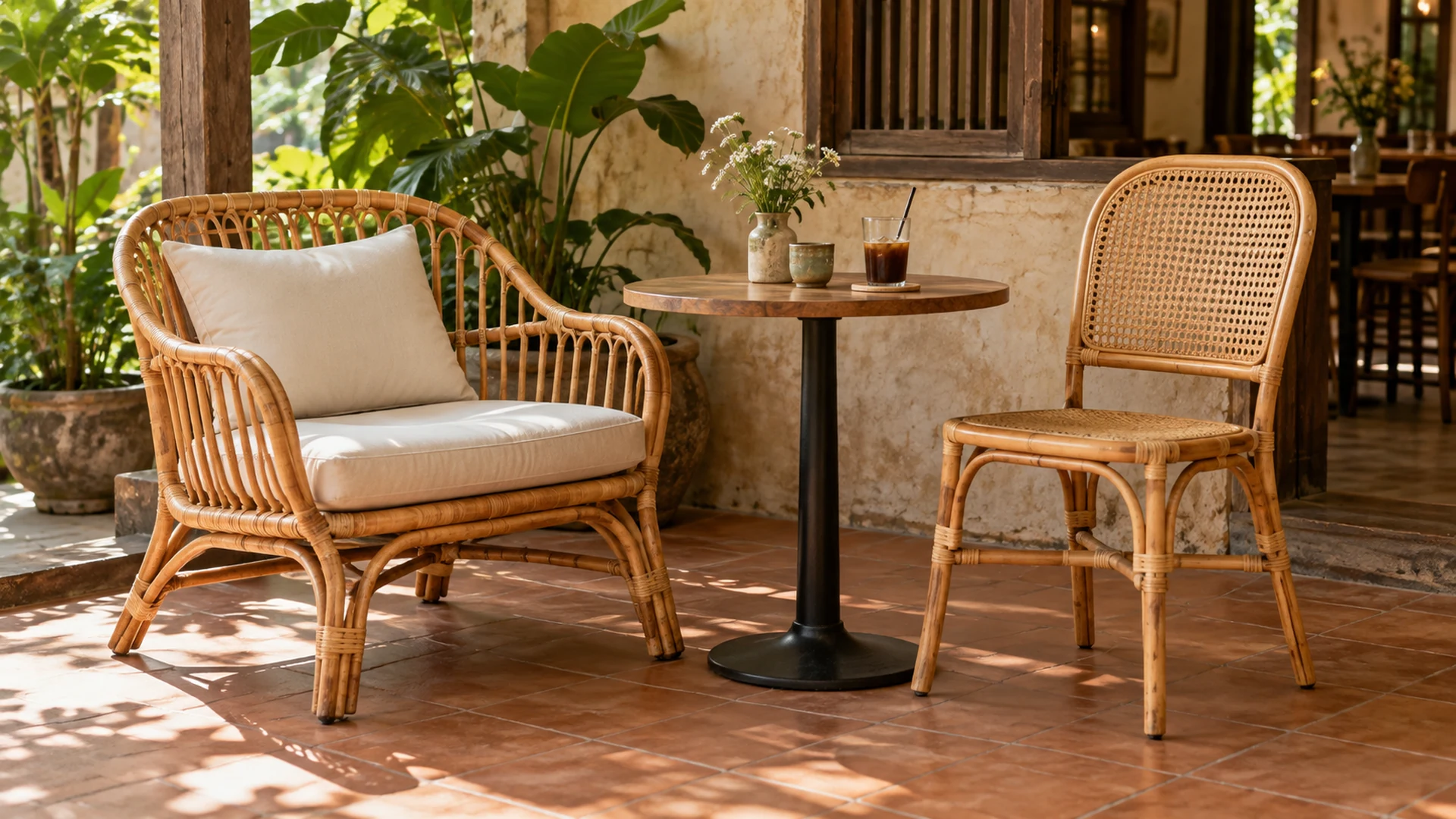 So sánh hai kiểu ghế mây cho quán cafe