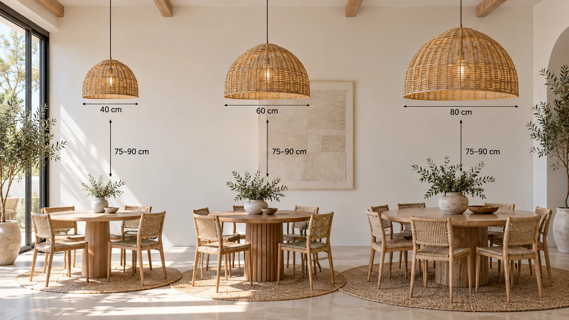 So sánh kích thước các mẫu đèn mây tre