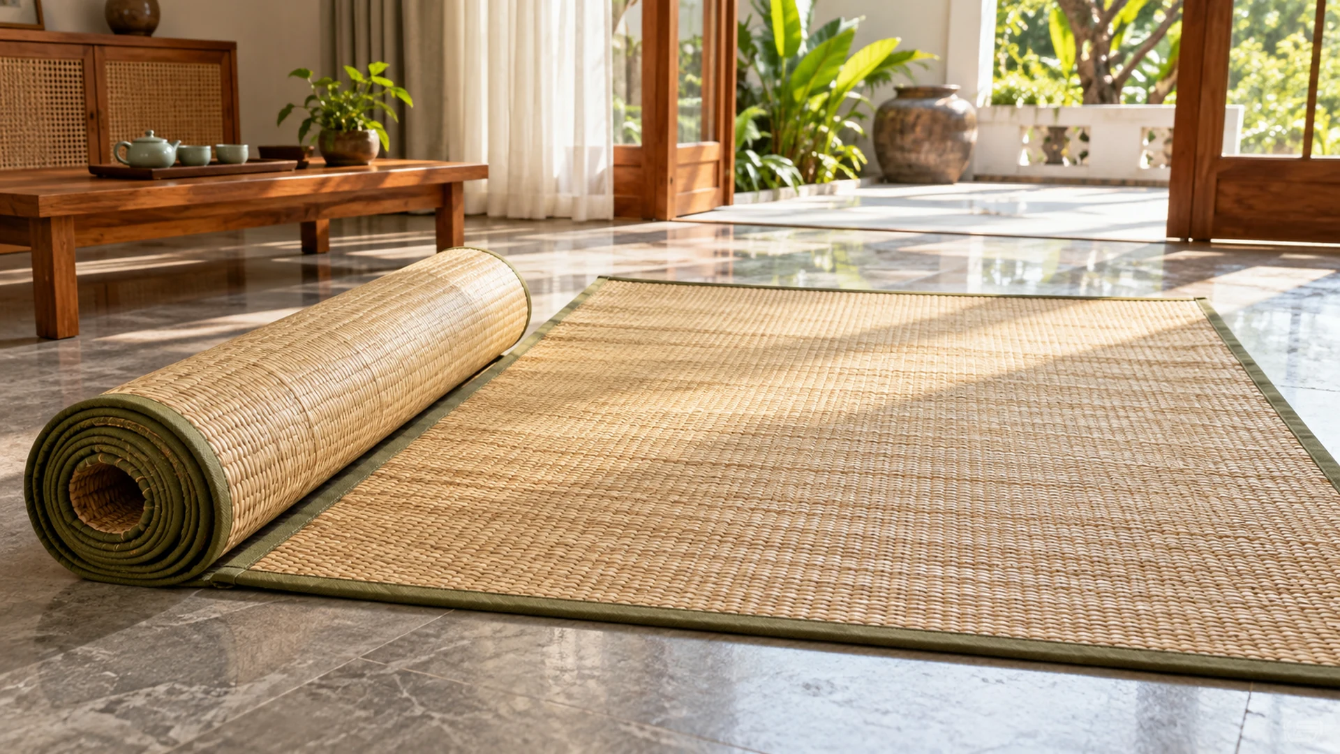 Thảm cói tự nhiên trải trong phòng