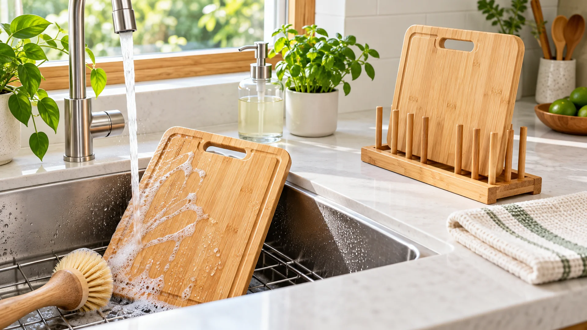 Vệ sinh và bảo quản thớt tre trong gian bếp gia đình